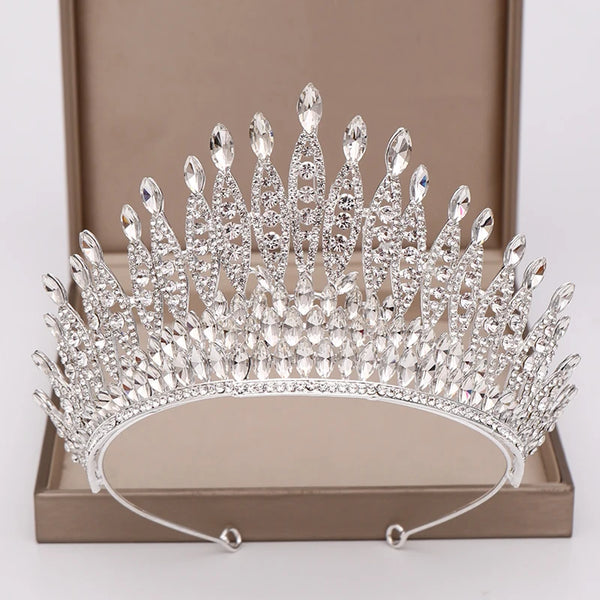 Elegant Rhinestone Crystal Queen Crown Bridal Tiara for Women - Perfect Hair Accessory for Pageants and Weddings